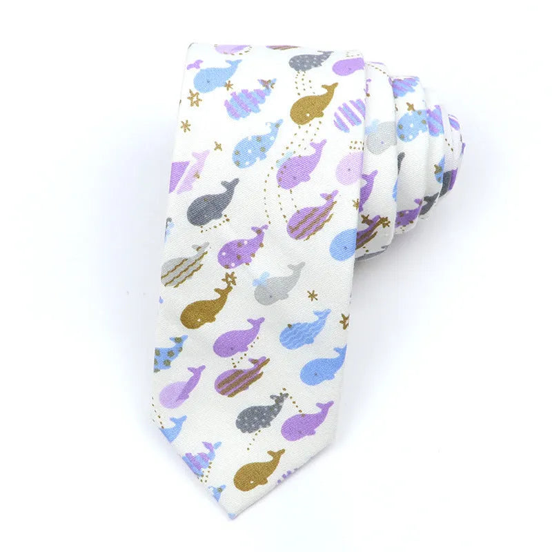 Narrow cotton bow tie with Korean-style cartoon patterns in multiple colour options
