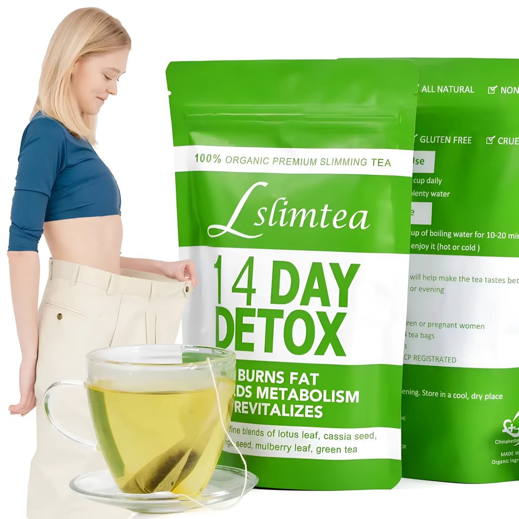 14-day herbal detox tea box showing 14 individual 3g sealed sachets