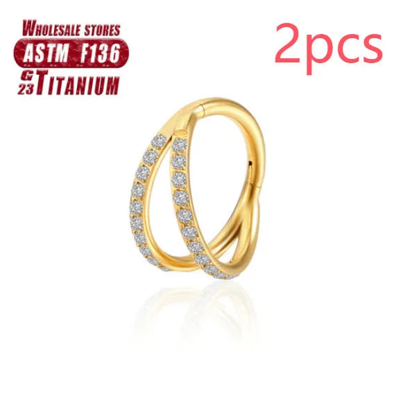 Titanium alloy fork nose ring in silver colour on a grey background