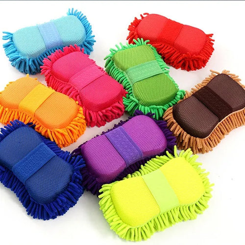 Silver green car wash sponge measuring 14x25cm with chenille microfiber construction