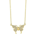 Women's clavicle necklace with butterfly pendant on twisted chain, showing magnetic snap closure