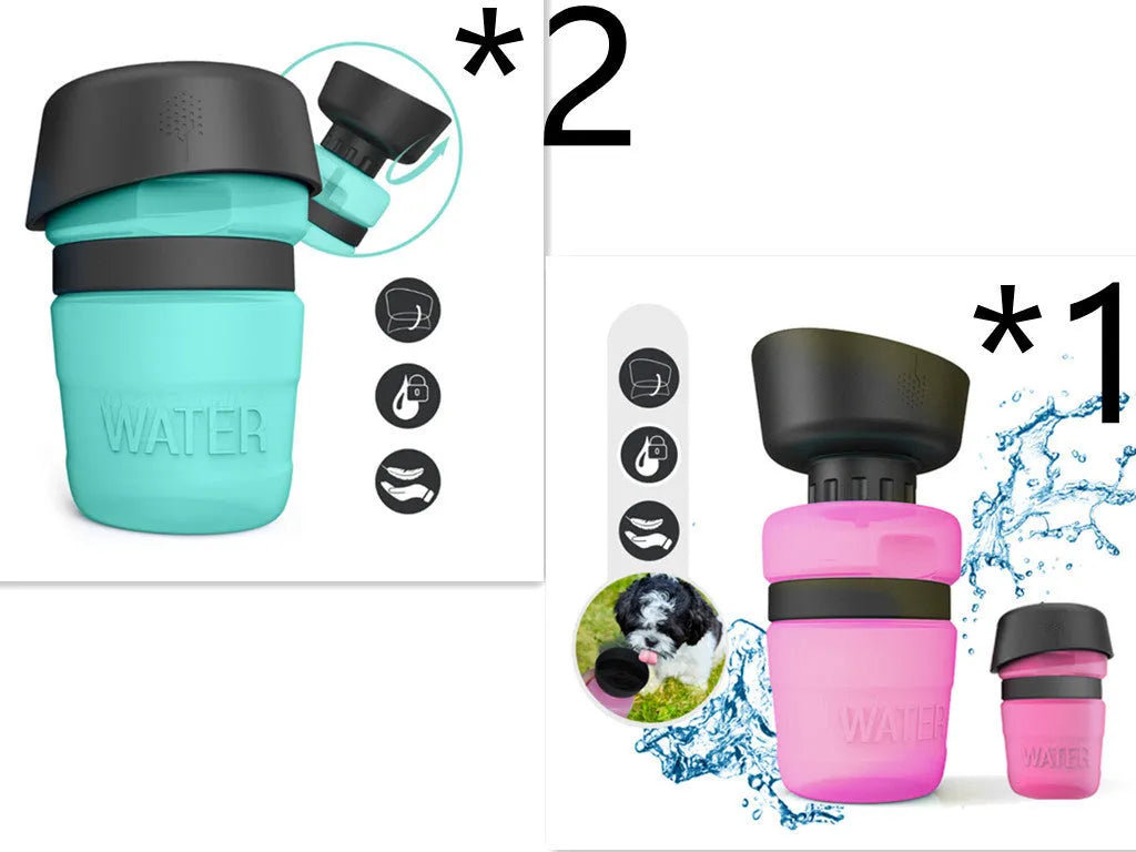 New improved creative silicone pet water bottle 520ml in sky blue with squeeze cap for dogs
