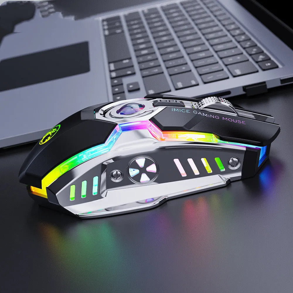 7-button 2.4G silent wireless RGB gaming mouse in black, 3200DPI, 3-level resolution, ergonomic design