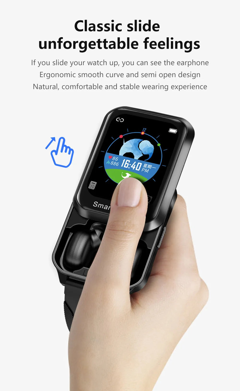 Bluetooth smart bracelet with split screen display on black silicone wristband showing password lock screen