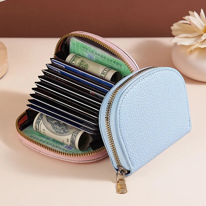Ladies fashion shell card holder storage bag in PU leather, solid colour, unisex design