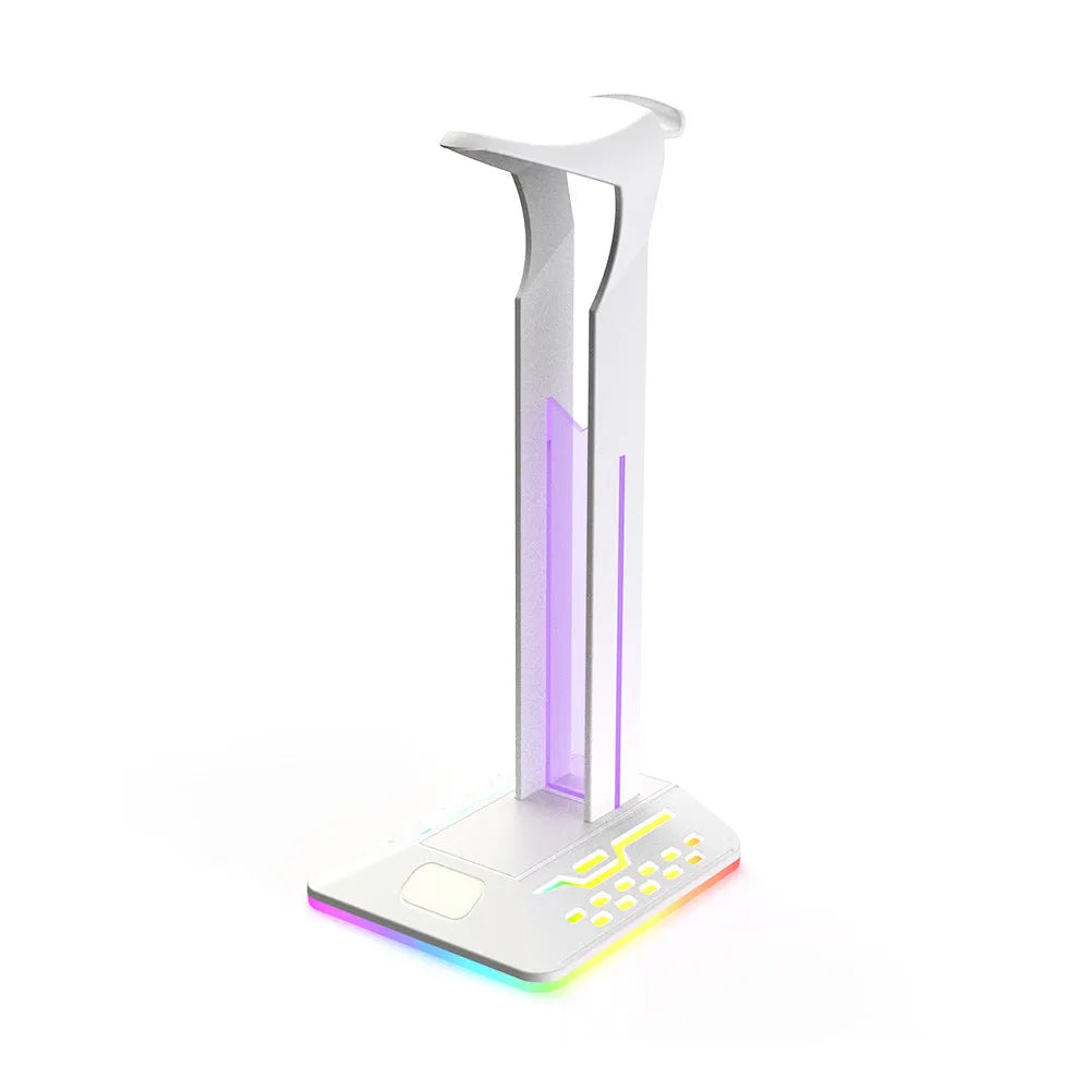 RGB headphone bracket with dual USB ports and colour changing LEDs in acrylic black finish