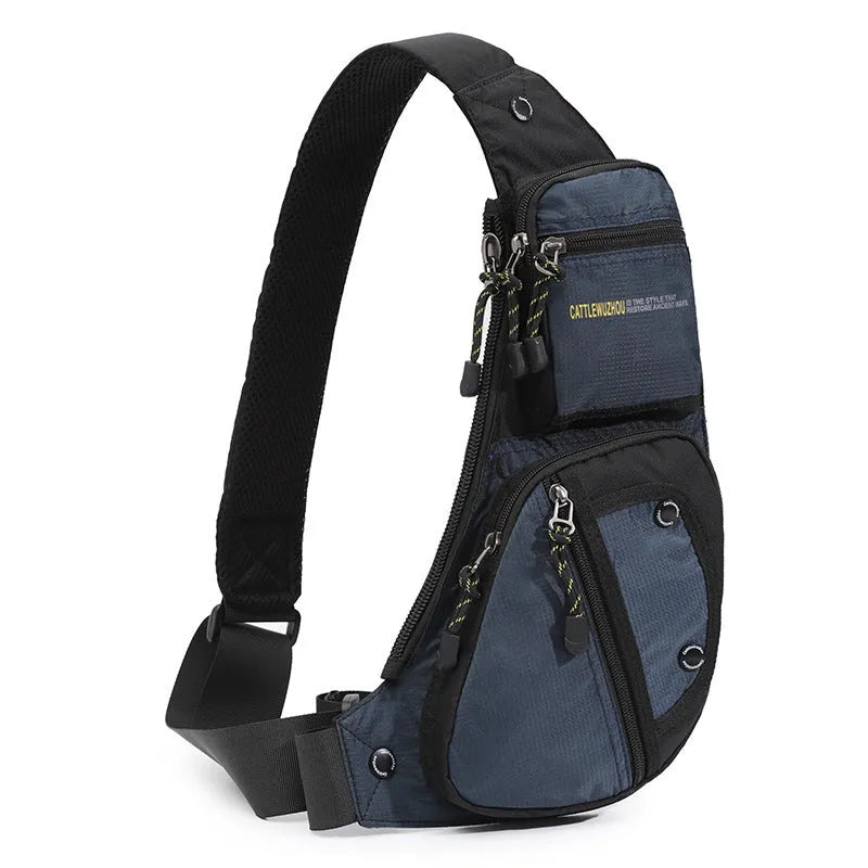 Men's nylon outdoor multi-functional shoulder messenger bag in black with extended storage