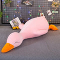 Lying style plush duck toy in white, yellow or pink, 65cm to 160cm, down cotton filled.