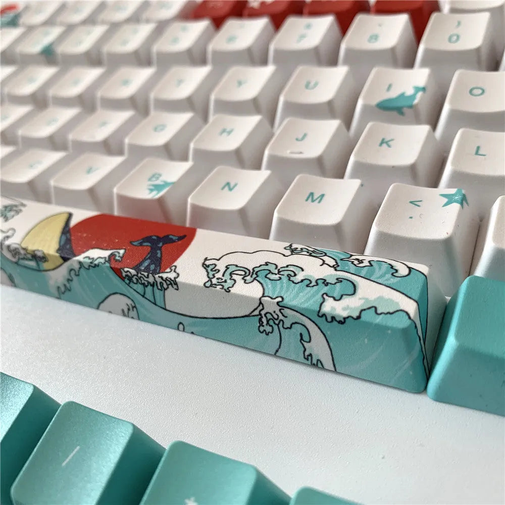Coral Sea themed PBT keycap set for Xiaoyan mechanical keyboards with personalised large button.