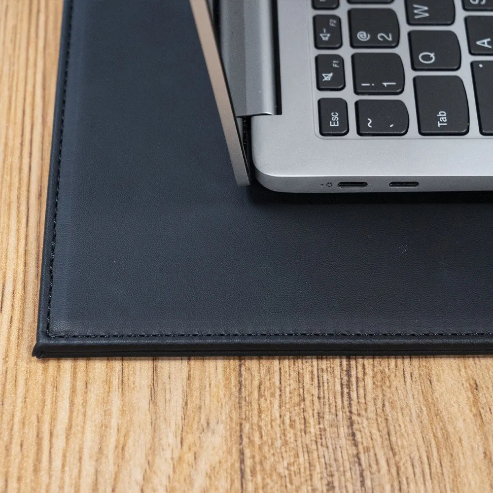 Durable anti-radiation tablet pad with heat-insulating print in black gold colour.