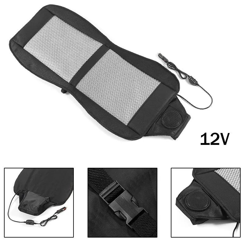 Black and grey large grid car cool seat cushion, 12V summer cooling pad with fibre cover and EVA filler