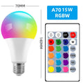 RGB colour changing LED bulb with remote control, 16 colours, fits E27 and B22 sockets