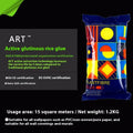 Three rolls of clean-smelling, formaldehyde-free glutinous rice wallpaper adhesive on a neutral background.