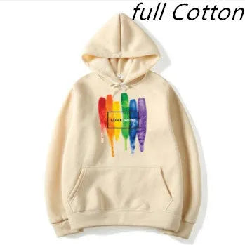 Men's Pride Love Wins cotton fleece hoodie in Black front view