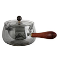 Semi-automatic rotary glass teapot with infuser and wooden handle, transparent borosilicate glass, modern simplicity style