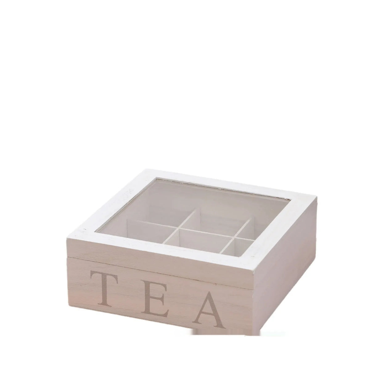 White wooden multi-grid storage box with transparent cover, 23 x 23 x 10 cm, for coffee pods and desktop organisation