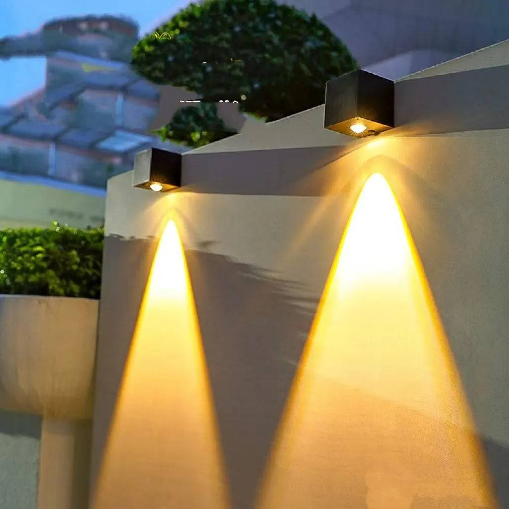 Outdoor square solar wall lamp with LED, IP55, 80x80mm, for garden fence decor