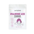 Resealable pouch containing 100 grams of fine white hyaluronic acid powder for DIY cosmetics