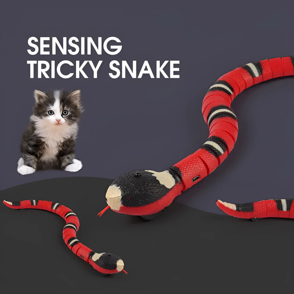 Smart sensing electronic snake cat toy with USB charging cable and realistic cobra design