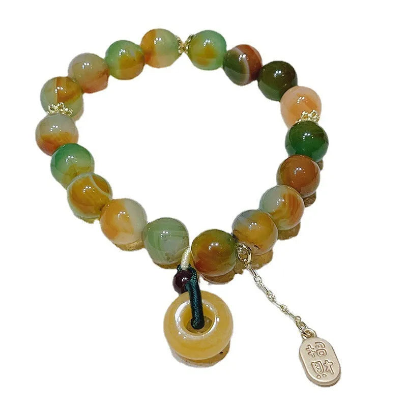 Yellow peacock agate and old mine topaz bracelet with peace buckle alloy setting 1 cm width women's national style