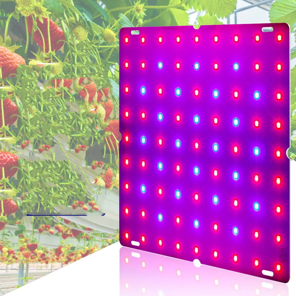 LED grow light panel with aluminum housing and E26 screw base for indoor plant cultivation.