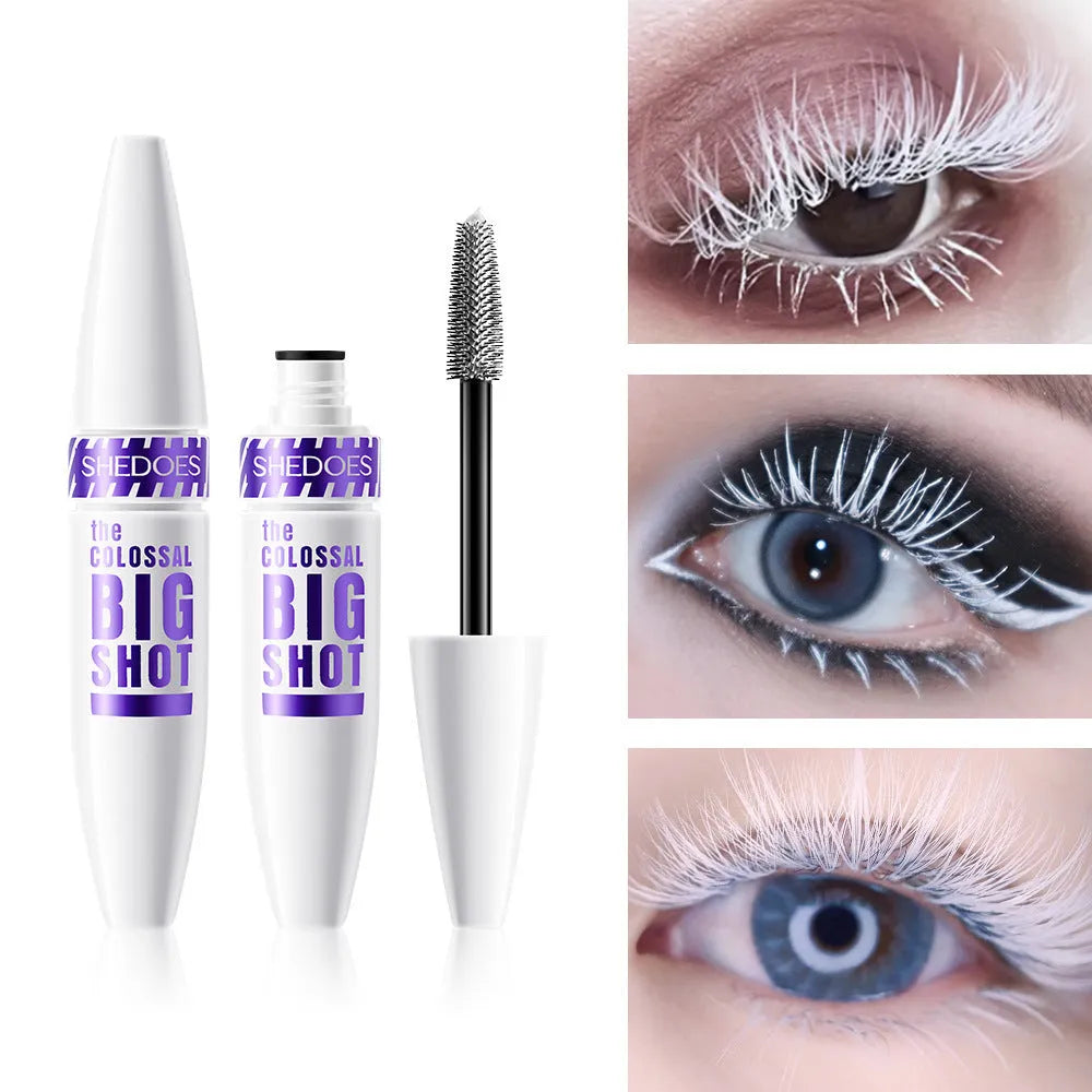 White waterproof and sweat-proof mascara tube with 10ML net content for curling eyelashes.