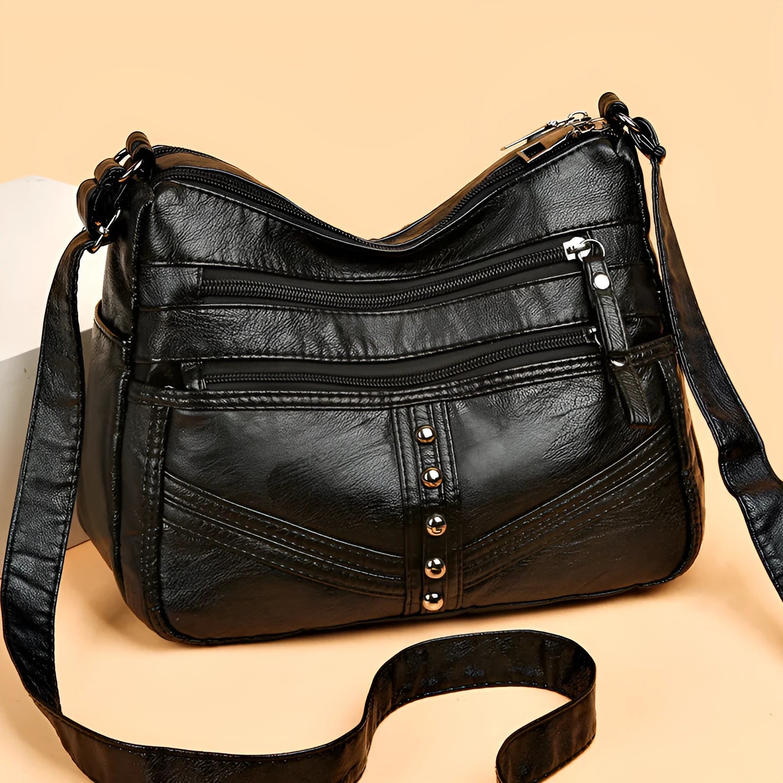Soft PU leather messenger bag for women in vintage style with shoulder strap