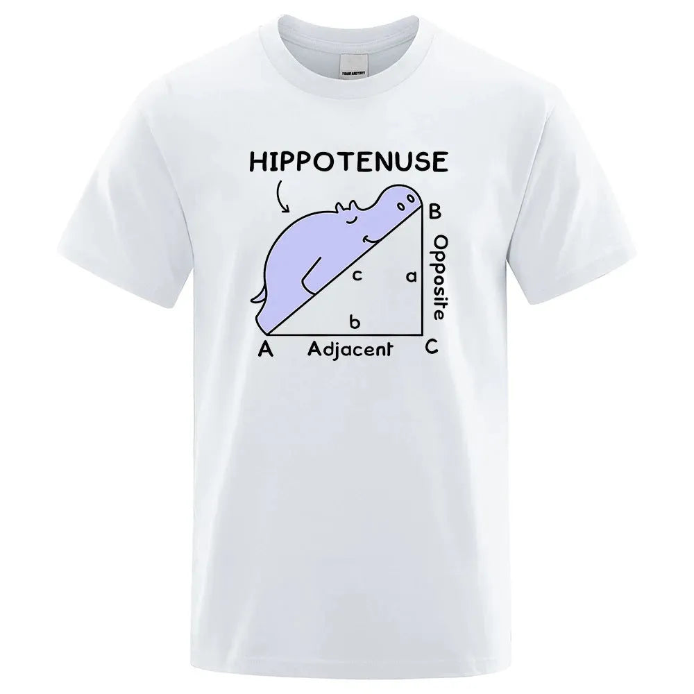 Humorous hippotenuse opposite adjacent printed cotton T-shirt in loose fit with regular sleeves