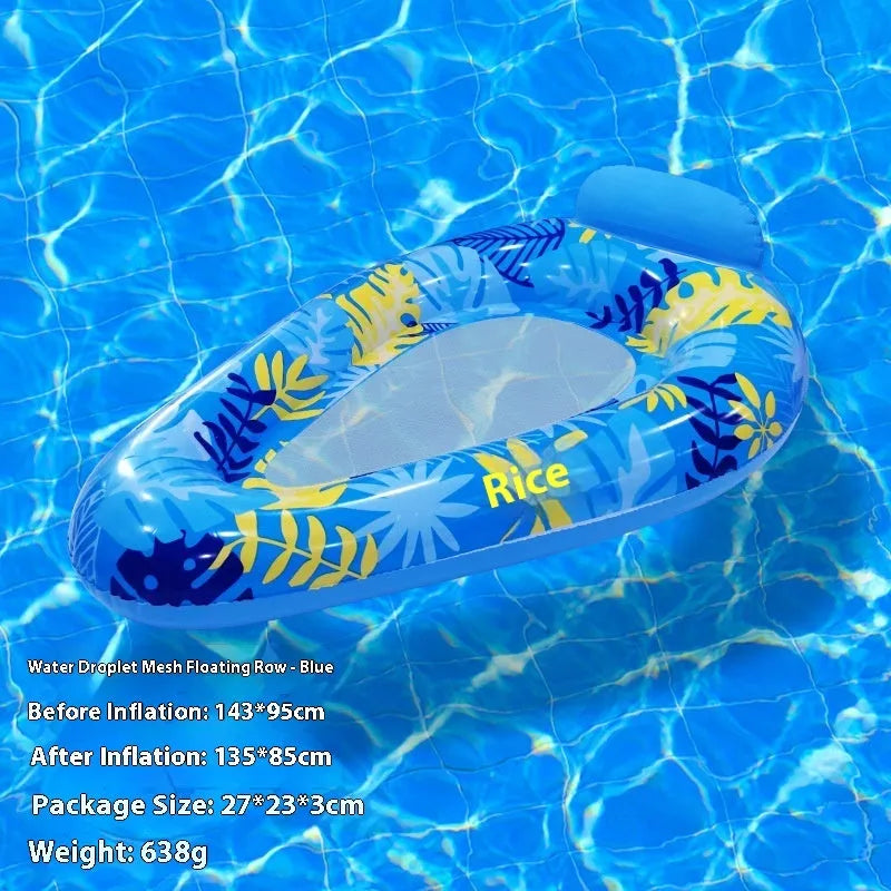 PVC inflatable floating row pool lounger in a mesh deck chair design with bright gradient colour wave.
