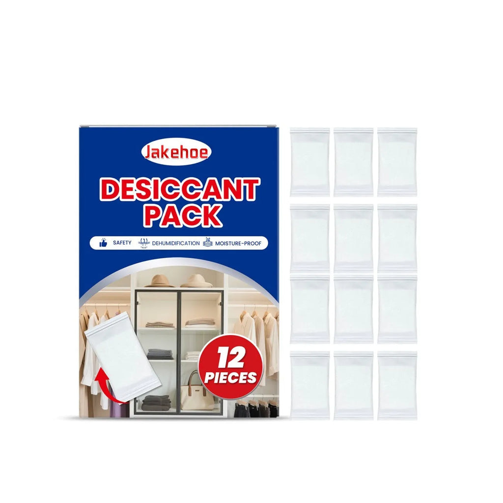 Pack of 12 white calcium chloride desiccant units for household moisture control