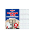 Pack of 12 white calcium chloride desiccant units for household moisture control