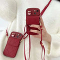 Red diamond plaid TPU crossbody card holder phone case with lanyard for iPhone models