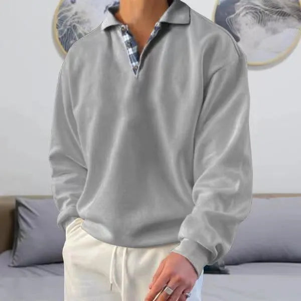 Men's long sleeve V-neck lapel hoodie in loose fit, ten colour options, polyester