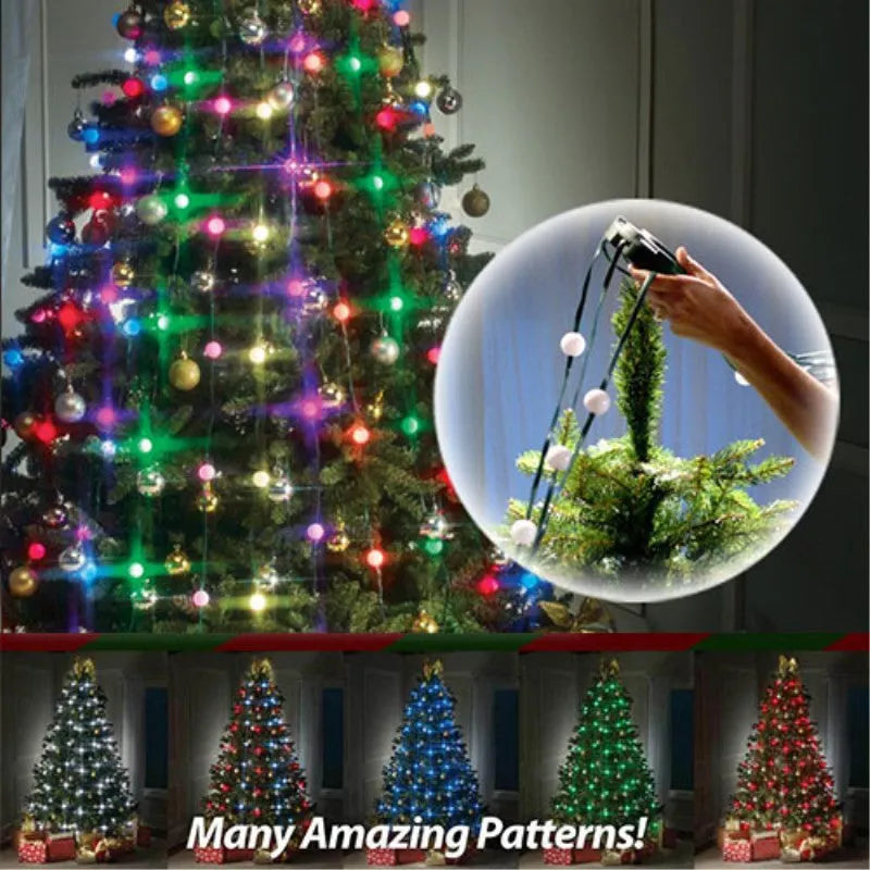 64 LED Christmas tree light string with button control for dimming and colour change, suitable for 1.8 metre trees.