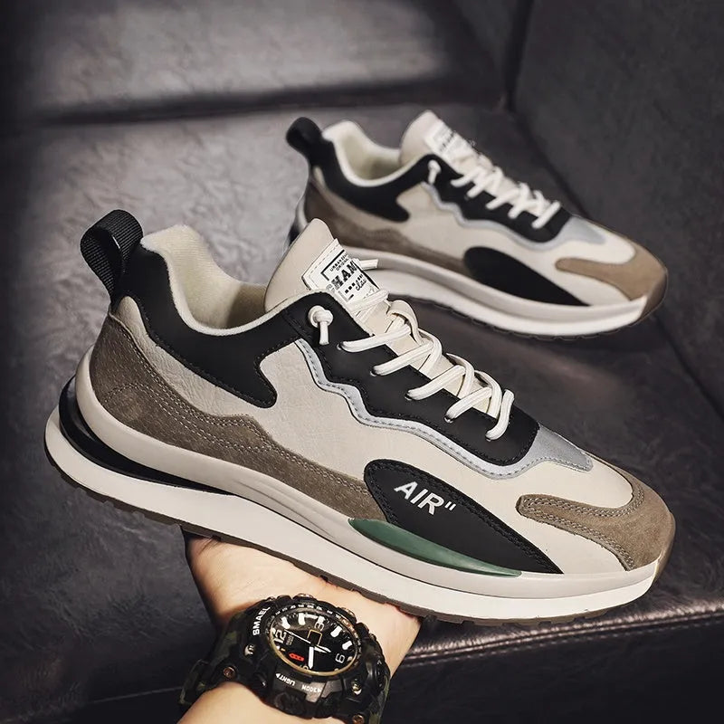 Men's fleece sports casual cotton shoes in beige with colour-matched design