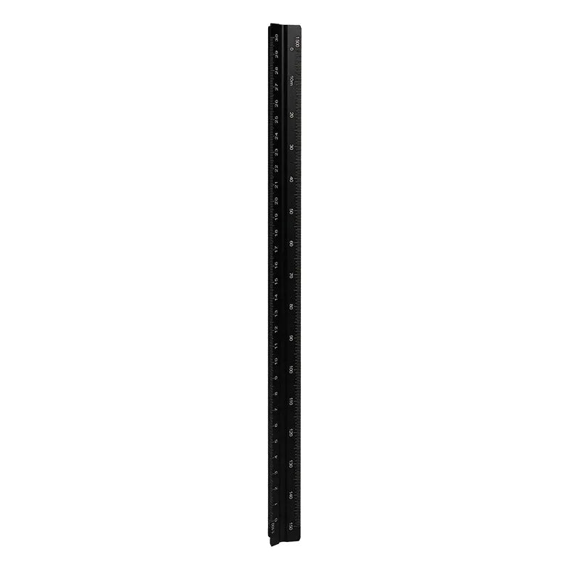 30cm triangular ruler in plastic and aluminium alloy, carbon black or prism blue scale tool