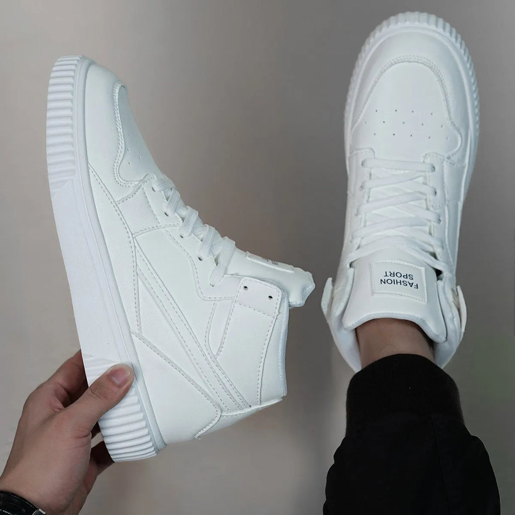 White men's casual round-toe shoes made of microfiber for autumn and winter.