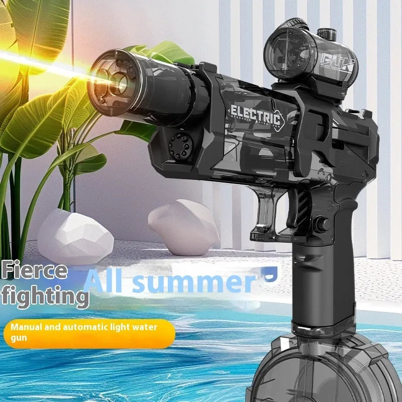 Electric water pistol in light version black or blue with automatic spray and USB charging cable