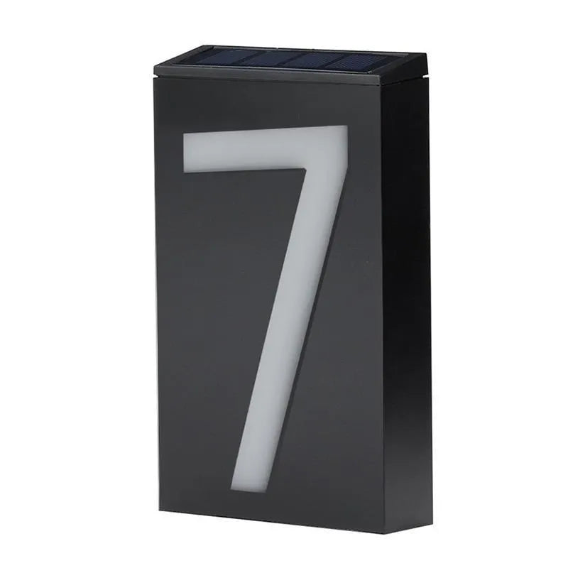 Solar powered outdoor house number light with white LEDs and waterproof ABS housing