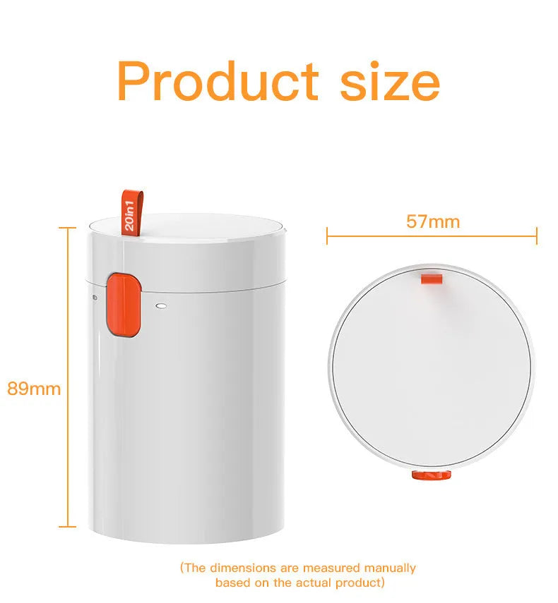 20 in 1 electronic cleaning kit with ABS tools in cylindrical black holder on white background