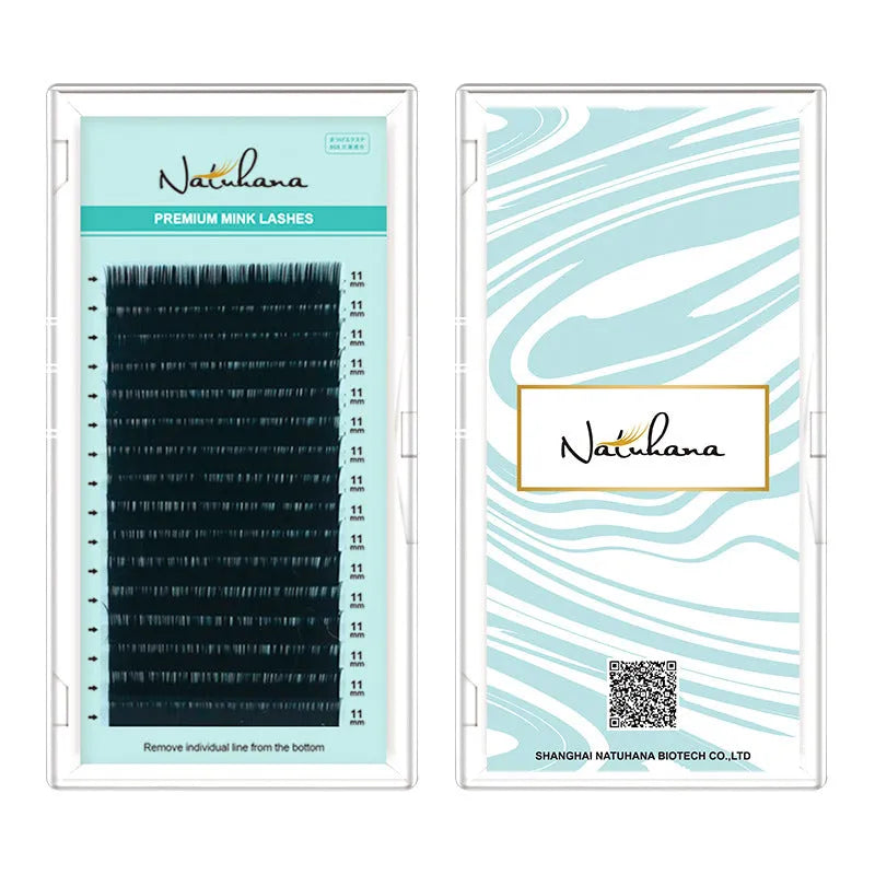 Close-up of artificial fibre false eyelashes with soft velvet finish, showing options from 0.05CC to 0.2CC.
