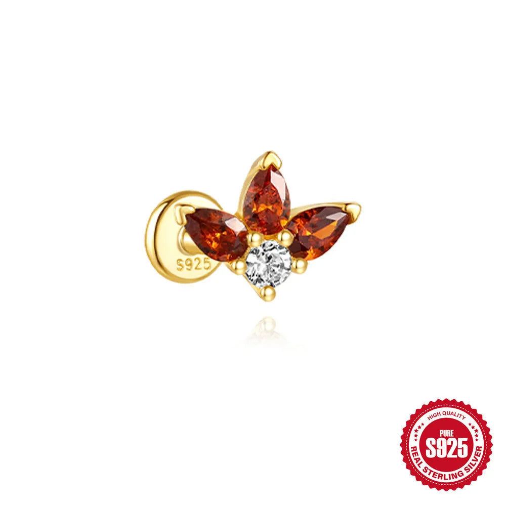 Geometric water drop shaped S925 sterling silver earrings with a flat spiral puncture back, in a gold electroplated finish.