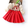 Red girls flower print dress made of chemical fibre blend, suitable for spring and autumn, height size 85cm