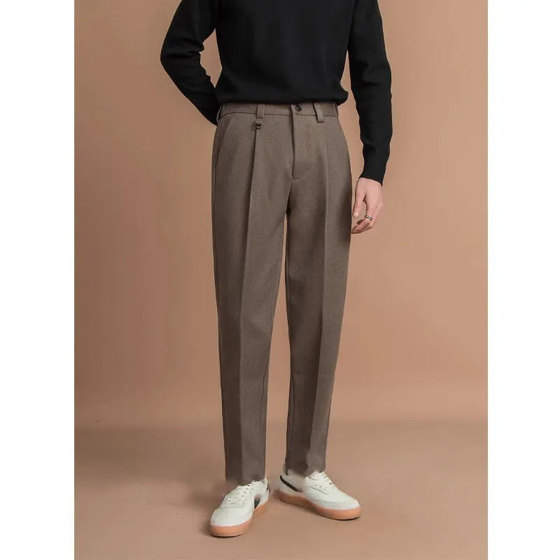 Men's straight-leg trousers in light business style, polyester fabric, available in multiple colours
