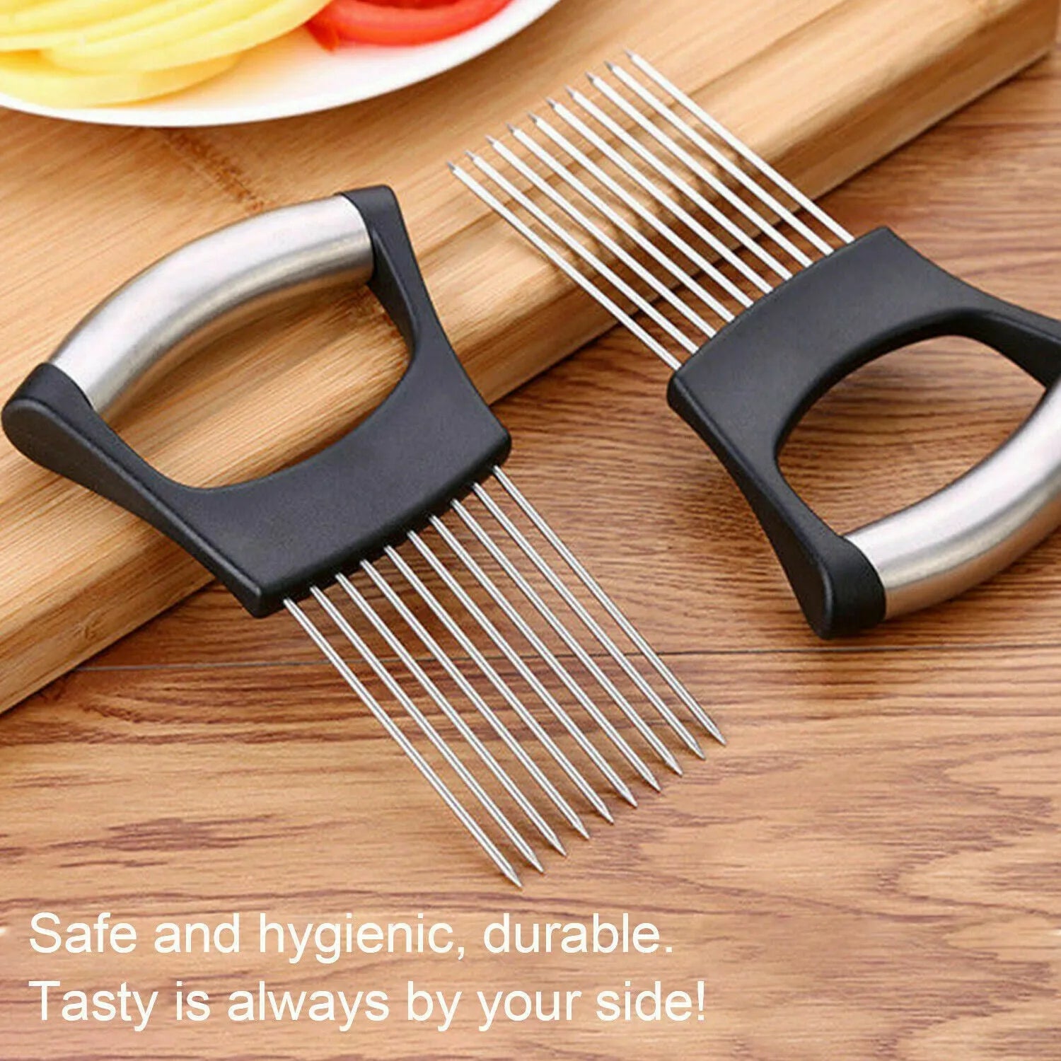 Stainless steel food slice assistant with ABS handle for kitchen slicing tasks