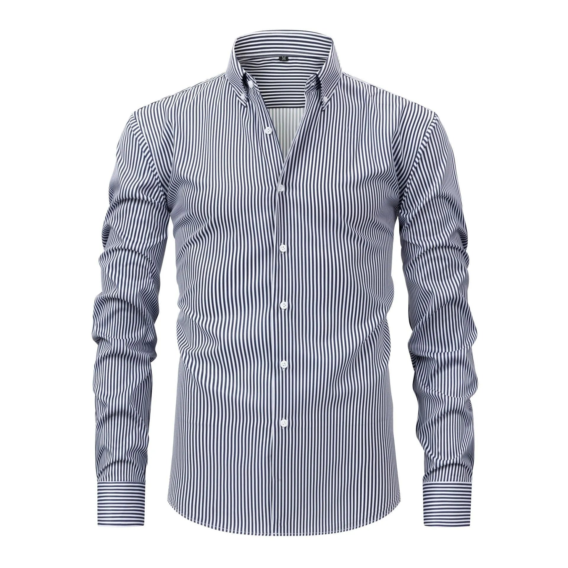 Men's non-ironing striped business casual shirt with lapel collar in multiple colour options