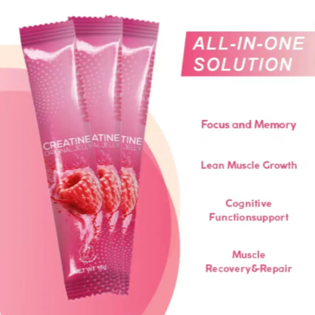 Pink sugar-free creatine jelly supplement for adults in jelly form
