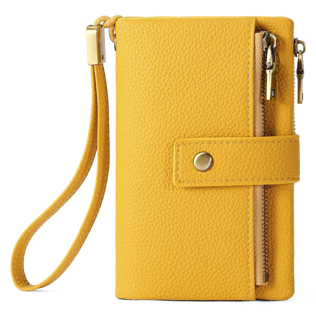 Women's genuine leather anti-theft zipper wallet clutch in midnight black with gift box