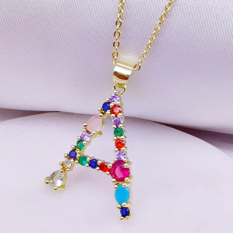 Copper micro-set zirconium English letter initial pendant with matching chain, light luxury style