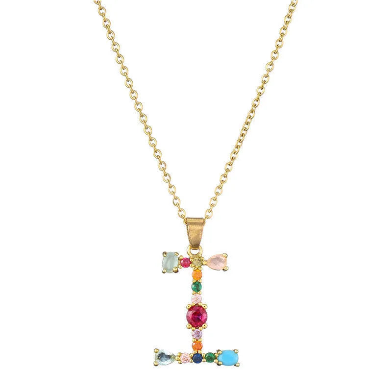 Copper micro-set zirconium English letter initial pendant with matching chain, light luxury style